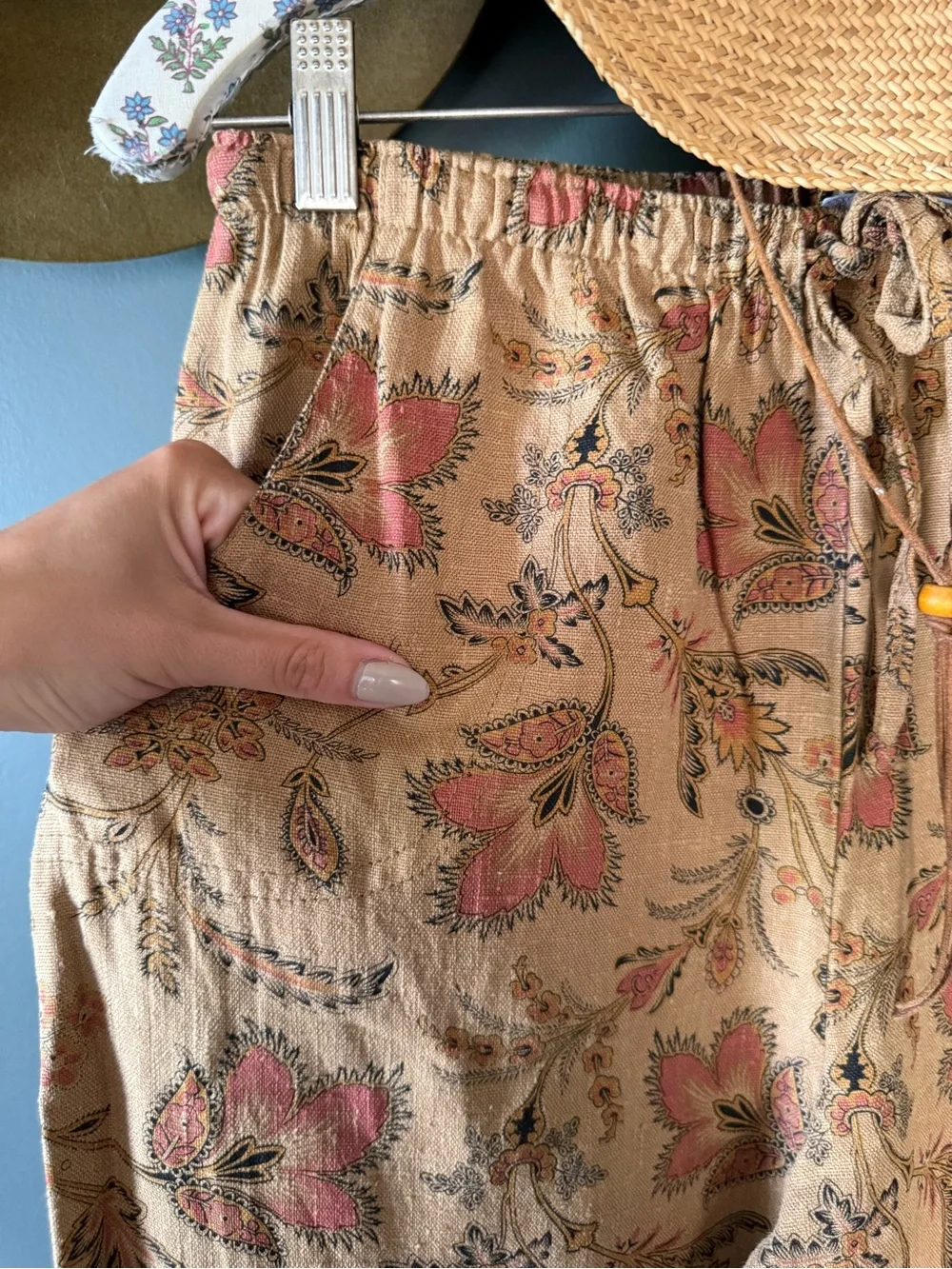 Isabella bird Boho Floral Wide-Leg linen Pants sz medium